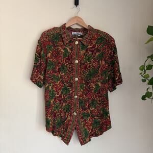 SK & Company Vintage Floral Paisley Button Up Blouse – Size 22W – Boho